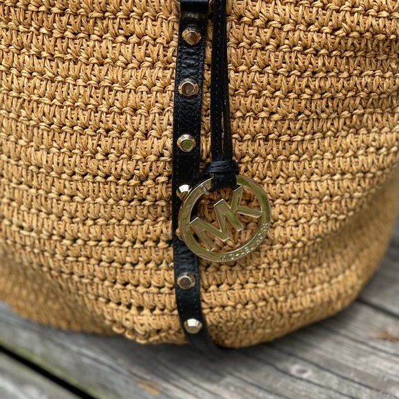 Michael Kors Large Black and Rattan Straw Tote - Picture 4 of 7